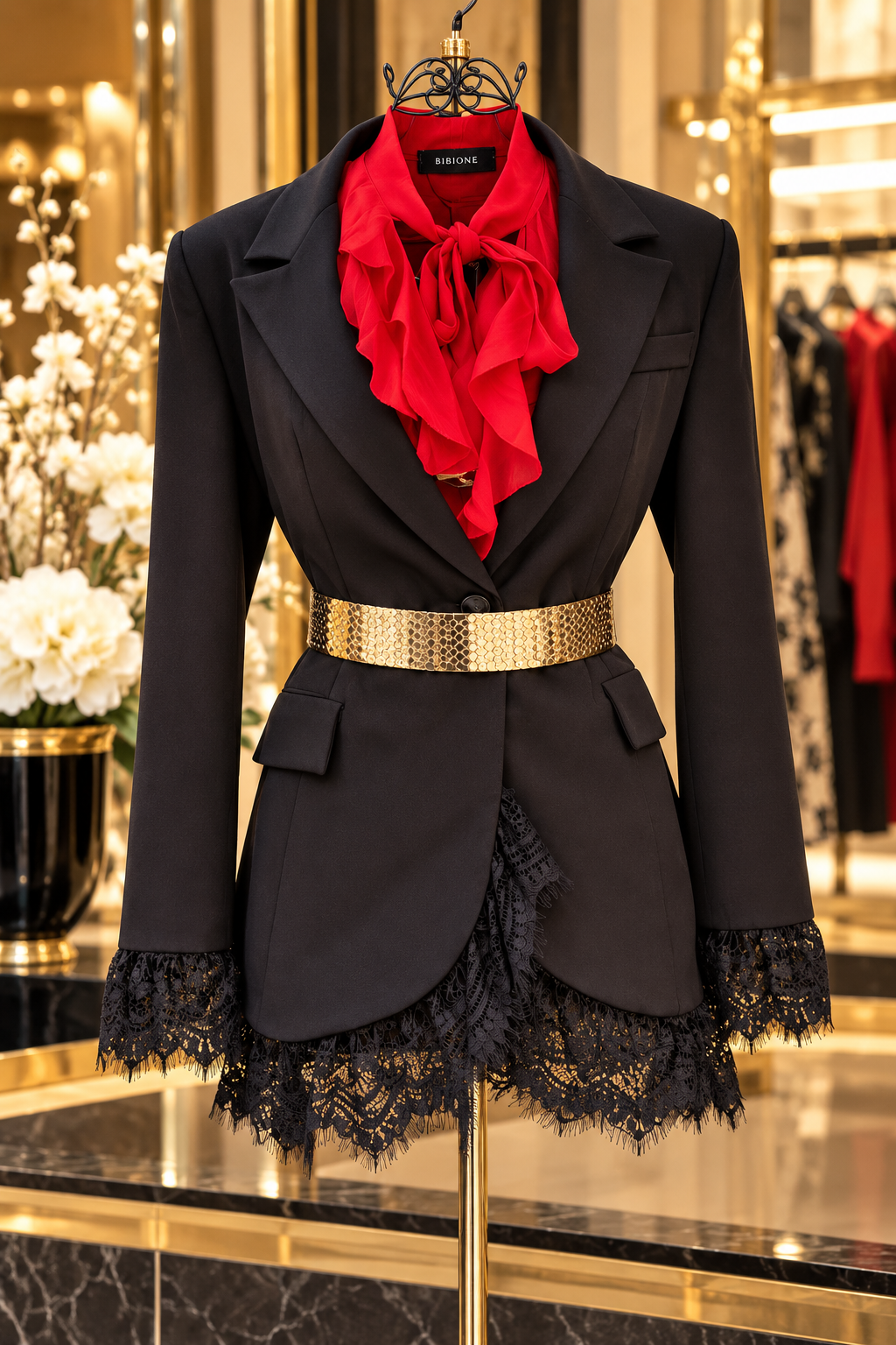 Schwarzer Blazer mit Spitze