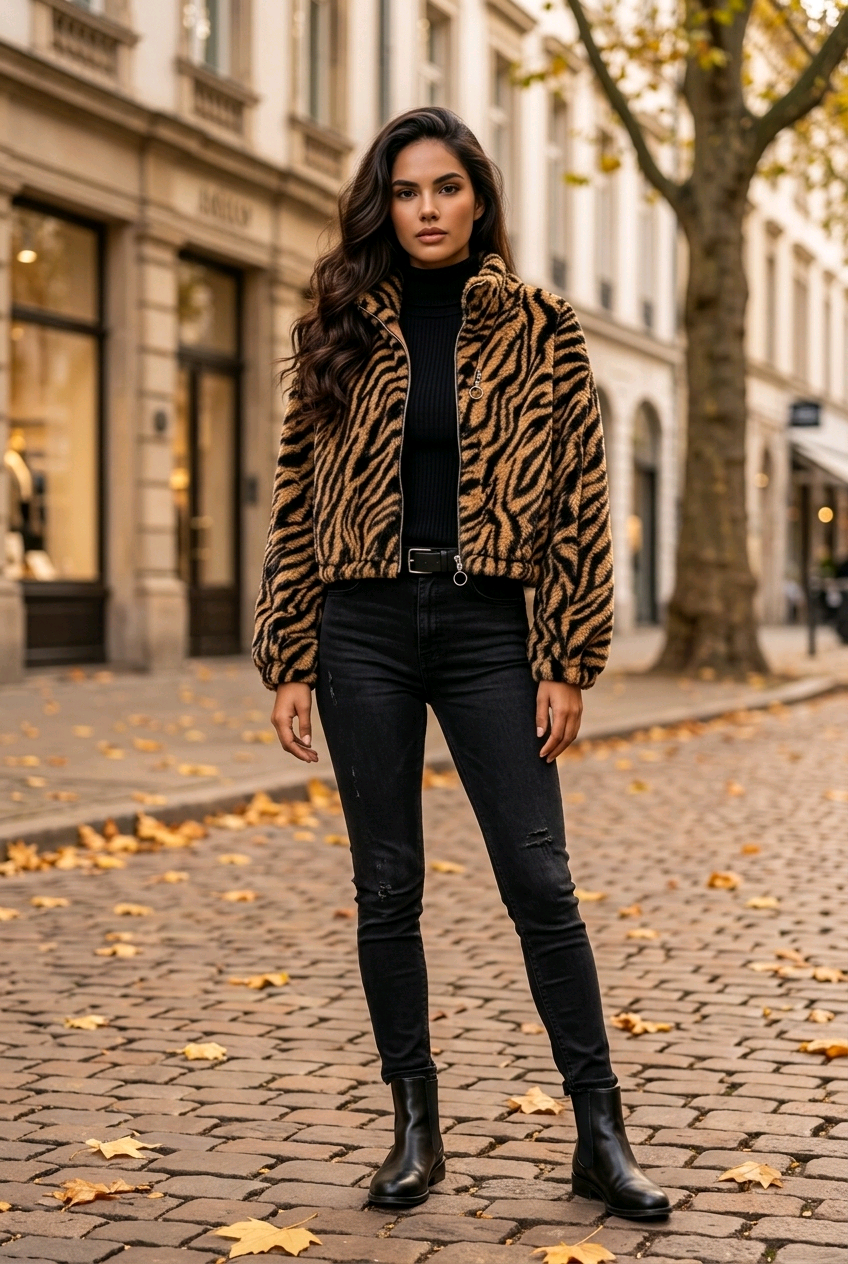 Kuscheljacke im Animal-Look-Braun/schwarz