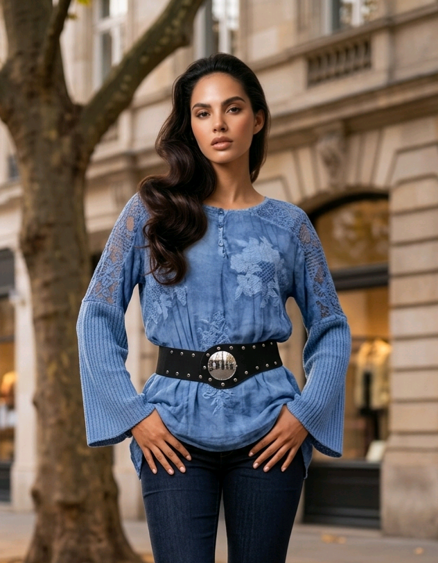 Jeansblau mit Spitzendetails