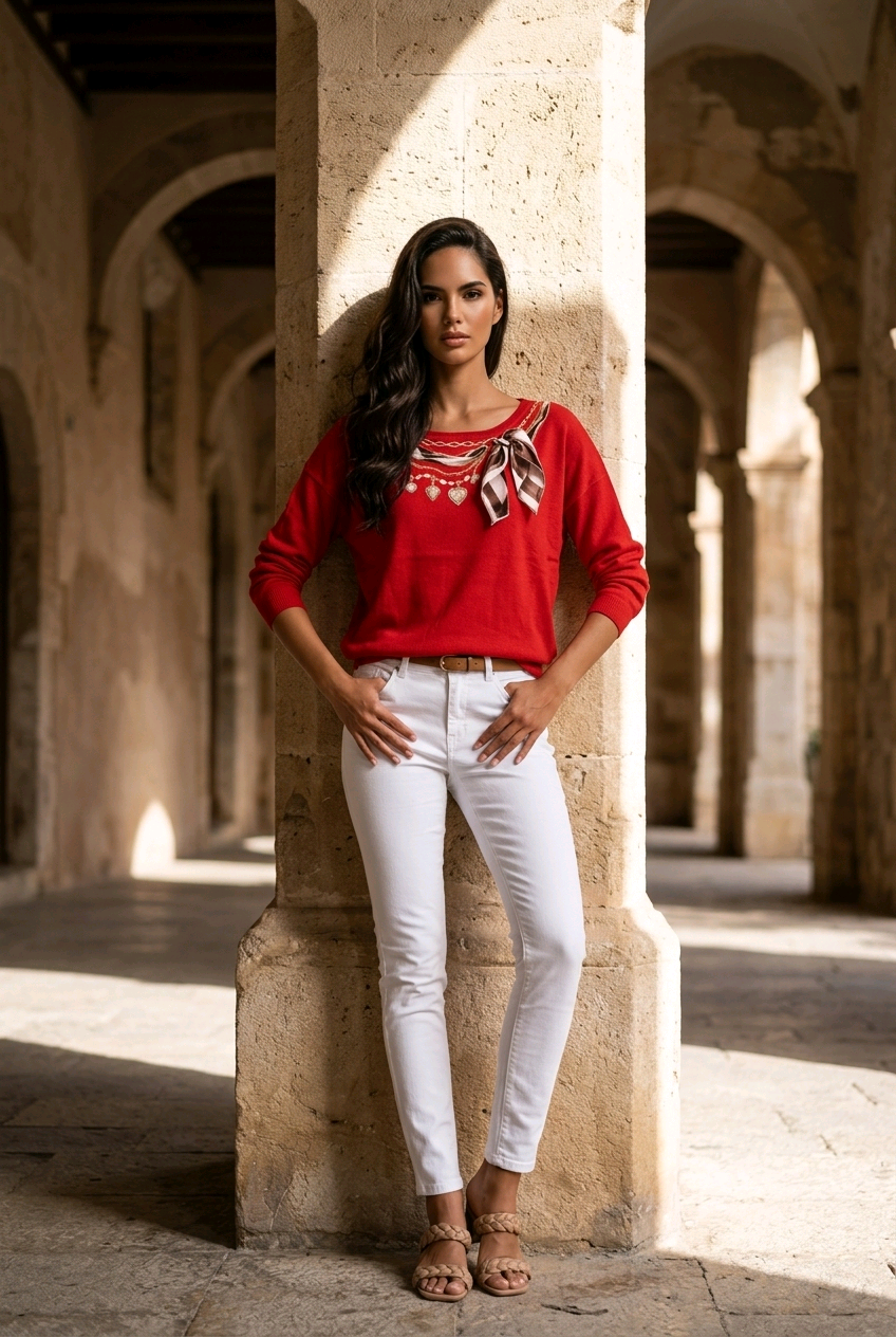 Roter Strickpullover mit elegantem Schal-Detail