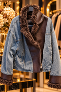 Statement-Jacke im Denim-Look mit Teddy fell