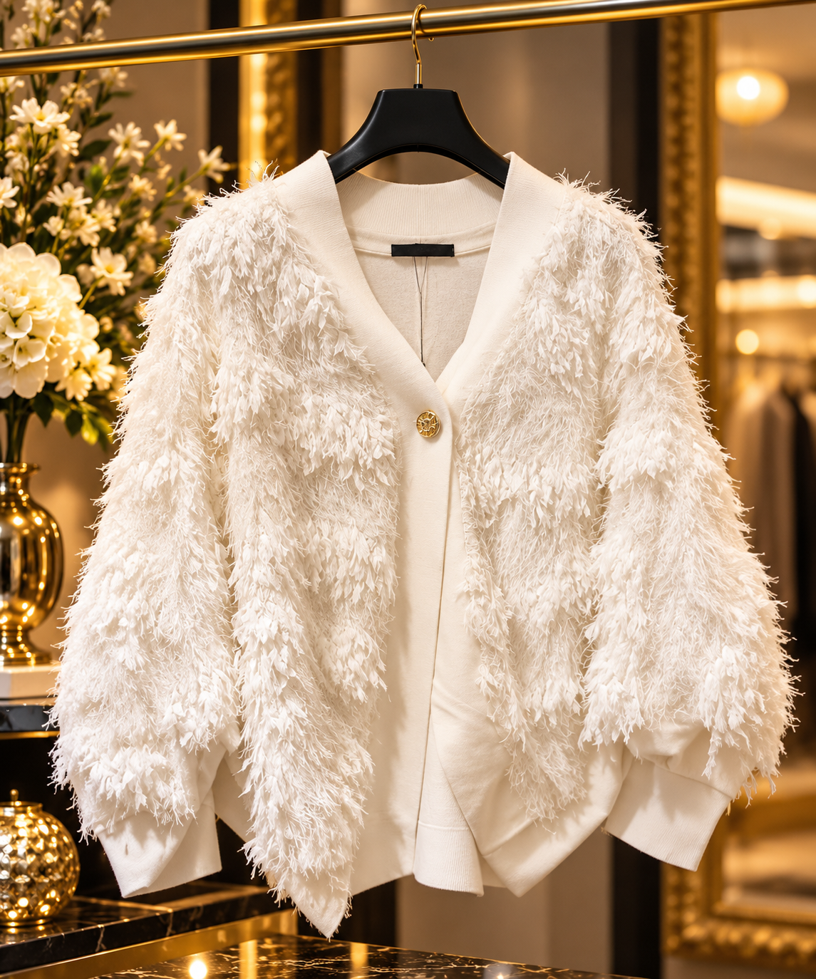 Oversize-Cardigan mit Fransenstrucktur