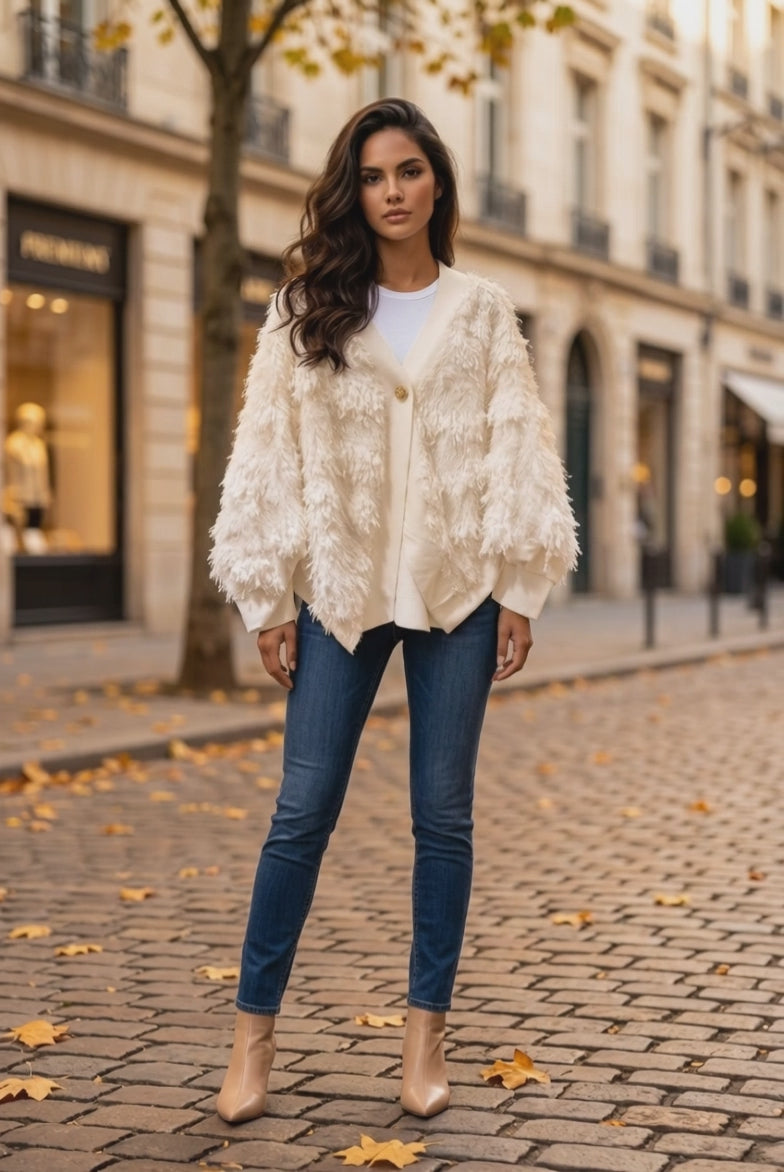 Oversize-Cardigan mit Fransenstrucktur