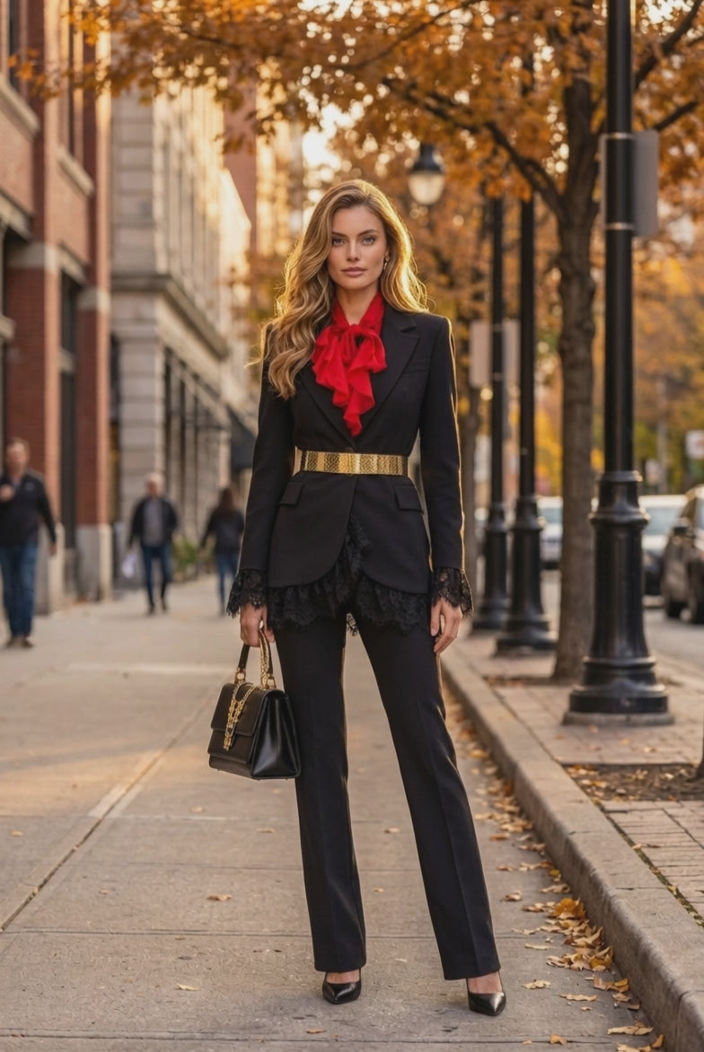 Schwarzer Blazer mit Spitze