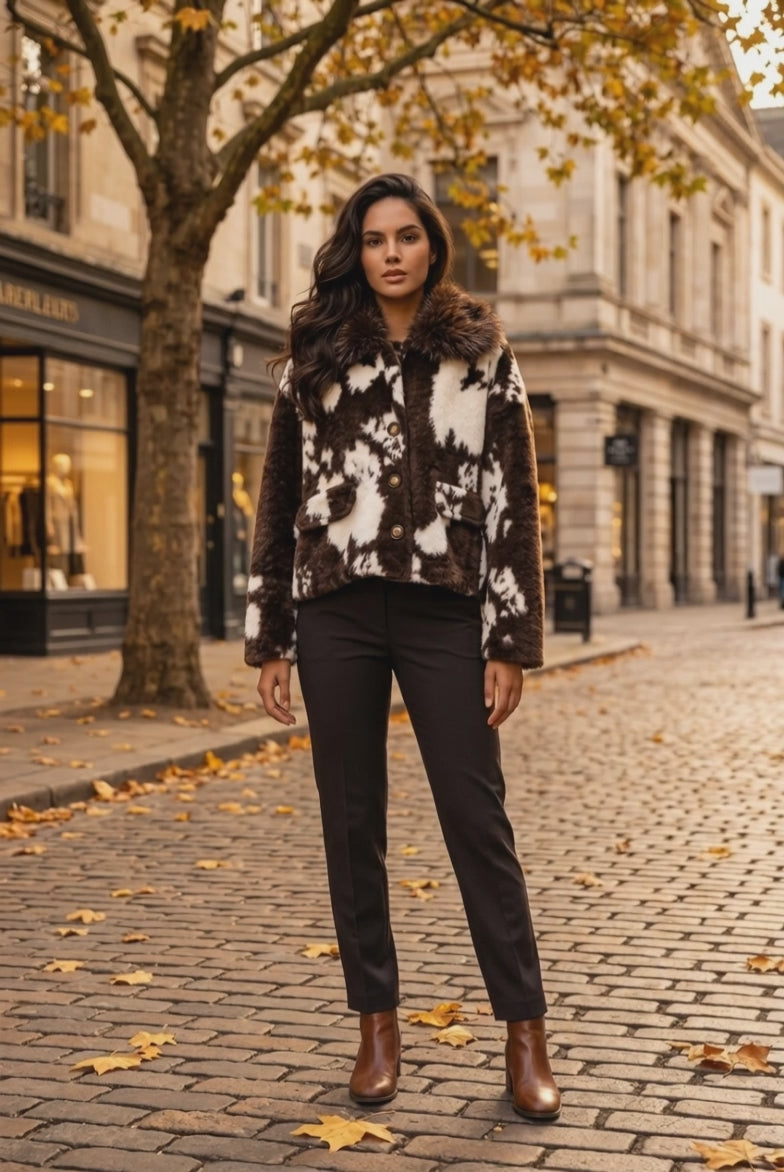 Statement-Jacke im Animal-Look mit XL-Kragen